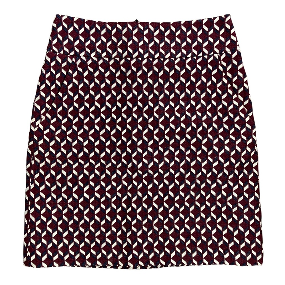 Ann Taylor midi skirt size 2 women’s geometric pattern burgundy a line skirt